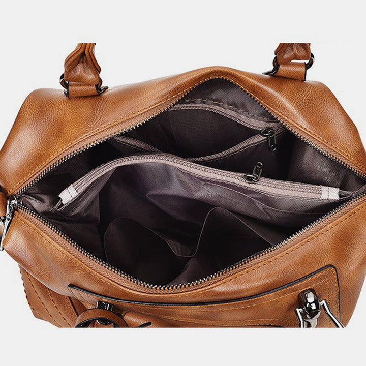Retro Vegan Leder Tote Umhängetasche Arzttasche für Damen Boston Tasche
