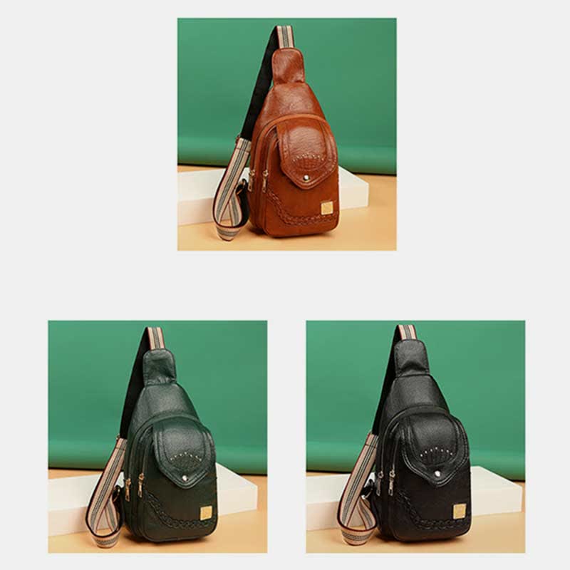 Kleiner Sling-Rucksack aus Kunstleder, Mehrzweck-Brusttasche mit Doppelreißverschluss, Rushsack