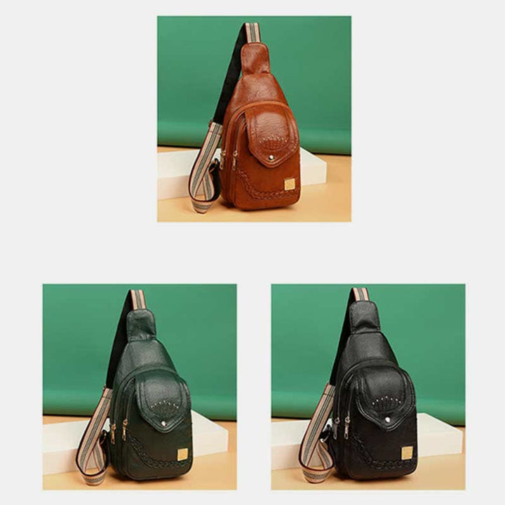 Kleiner Sling-Rucksack aus Kunstleder, Mehrzweck-Brusttasche mit Doppelreißverschluss, Rushsack