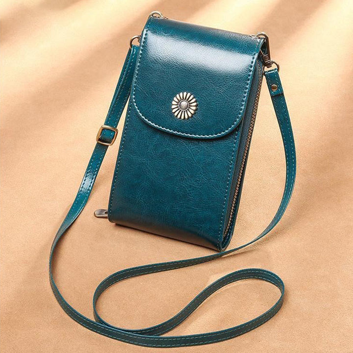 Handytasche für Damen, vertikale Umhängetasche aus Rindsleder und echtem Leder