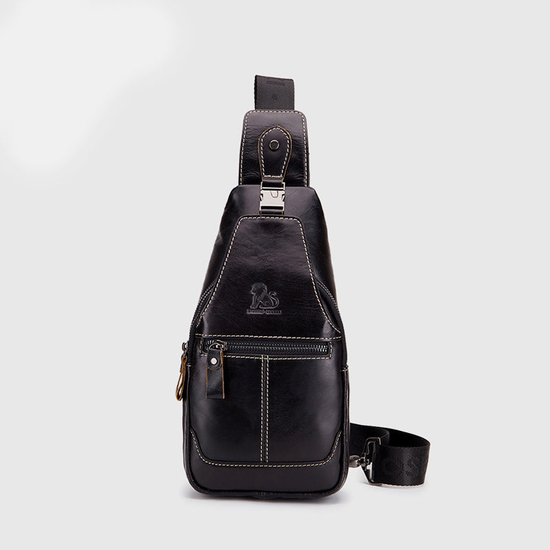 Schultertasche im Vintage-Stil mit mehreren Taschen und Kopfhöreranschluss
