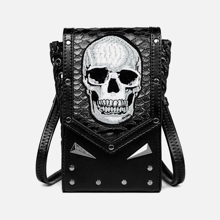 Kunstleder Totenkopf Handytasche Hüfttasche Punk Style Umhängetasche