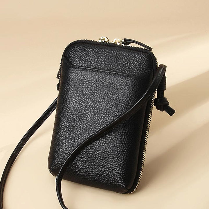 Mini-Telefontasche, einfache karierte Umhängetasche aus Leder für Damen