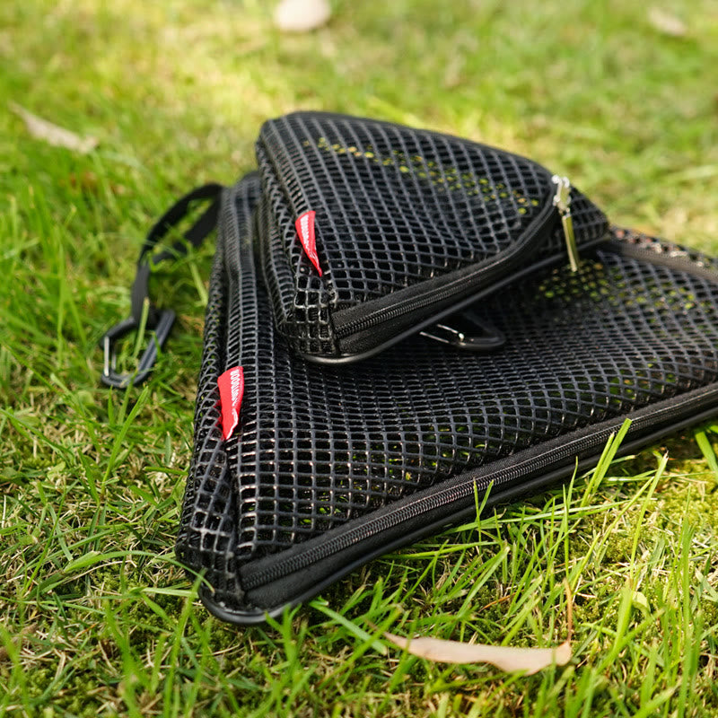 Aufbewahrungstasche für Outdoor-Camping, dreieckig, faltbar, Netz-Aufbewahrungskorb