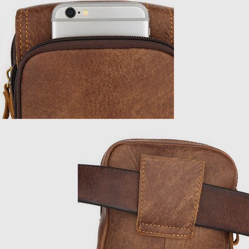 Gürteltasche für Herren, für den täglichen Gebrauch im Freien, Retro-Gürtelschlaufen aus echtem Leder