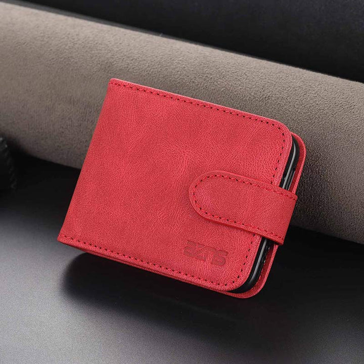 Handyhülle aus echtem Leder für Galaxy Z Flip3 / Flip2 mit Kartenhalter