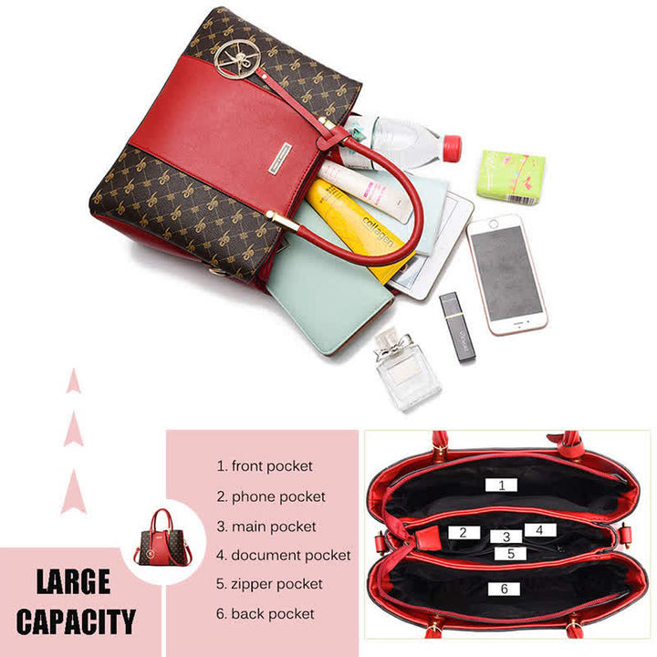 Umhängetasche mit drei Fächern, Schultertasche, Handtasche für Damen