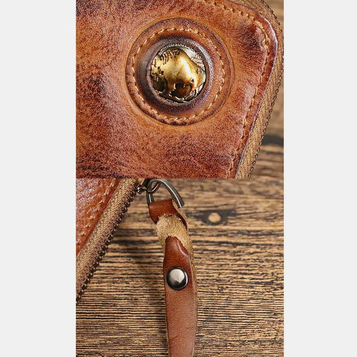 Geldbörse für Herren, multifunktional, weiches Leder, Vintage, täglicher Reißverschluss - image 12