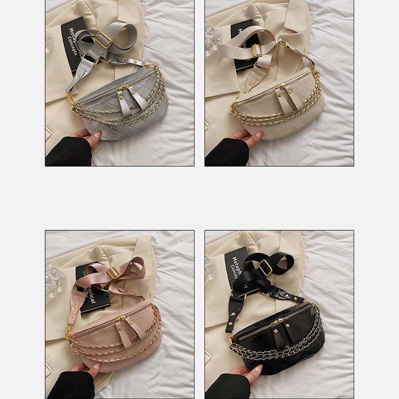 Retro Brusttasche Plaid Steppkette Riemen Crossbody Schultertasche