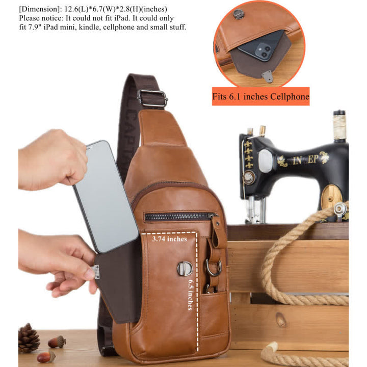 Schultertasche für Herren, weiche Interlock-Brusttasche aus Rindsleder