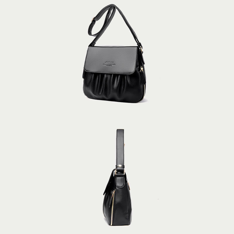 Freizeit-Umhängetasche für Damen im Plissee-Stil, leichte Ledertasche