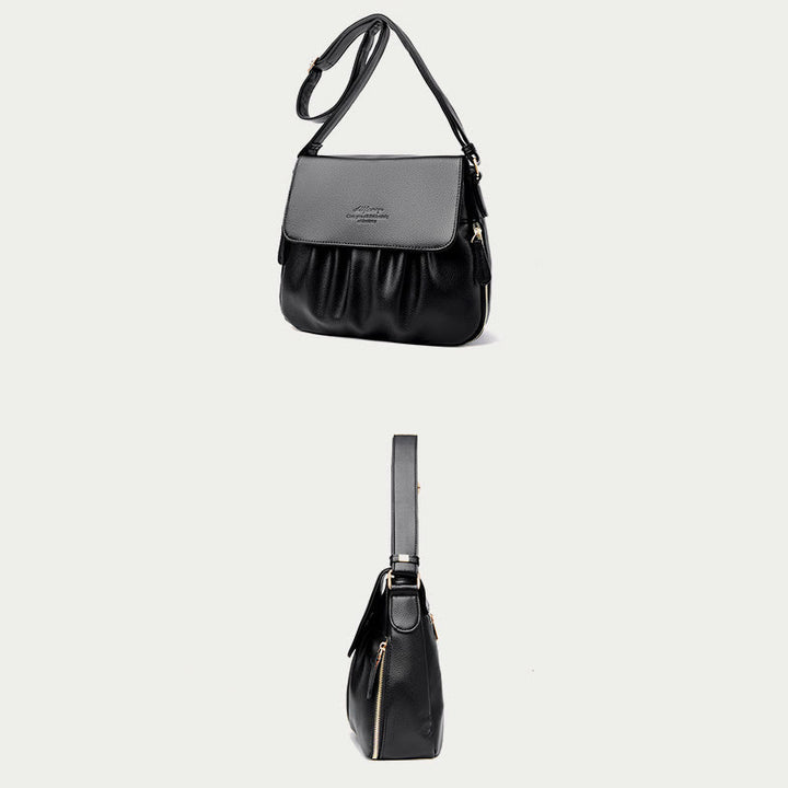 Freizeit-Umhängetasche für Damen im Plissee-Stil, leichte Ledertasche