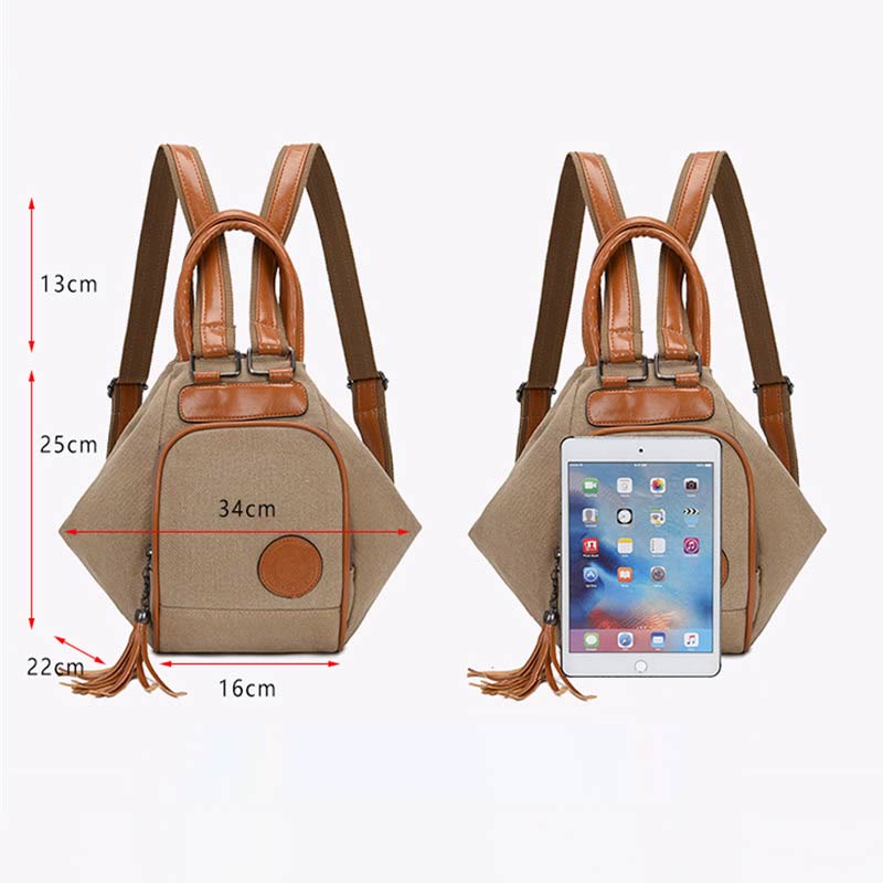 Multifunktionaler Damen-Rucksack mit Quastendekor, tragendem Canvas, Reise-Tagesrucksack