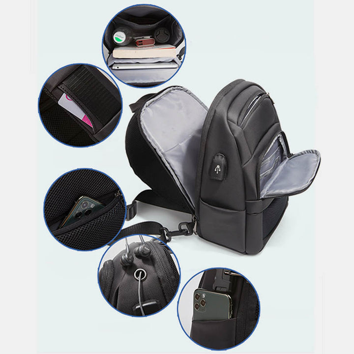 Diebstahlsichere, reflektierende Schultertasche für Herren, Ein-Schulter-Rucksack mit USB-Ladeanschluss