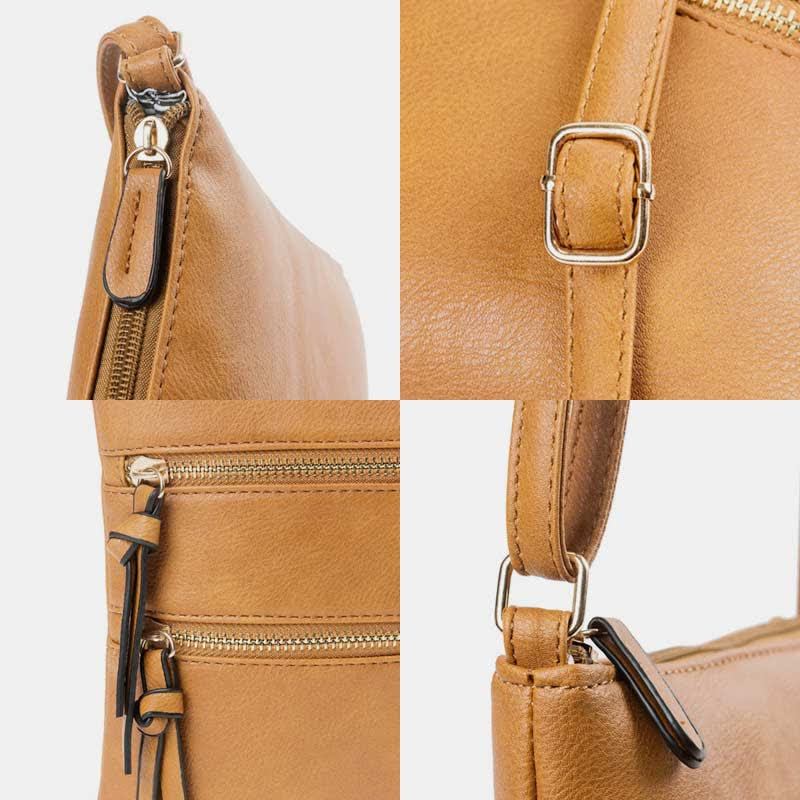 Multifunktionale Umhängetasche mit dreifachem Reißverschluss und trendigem Design aus Leder