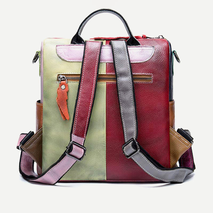 Damen Rucksack Handtasche Cabrio Schultertasche Echtleder Colorblock Casual Daypack