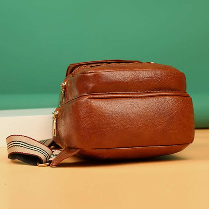 Kleiner Sling-Rucksack aus Kunstleder, Mehrzweck-Brusttasche mit Doppelreißverschluss, Rushsack