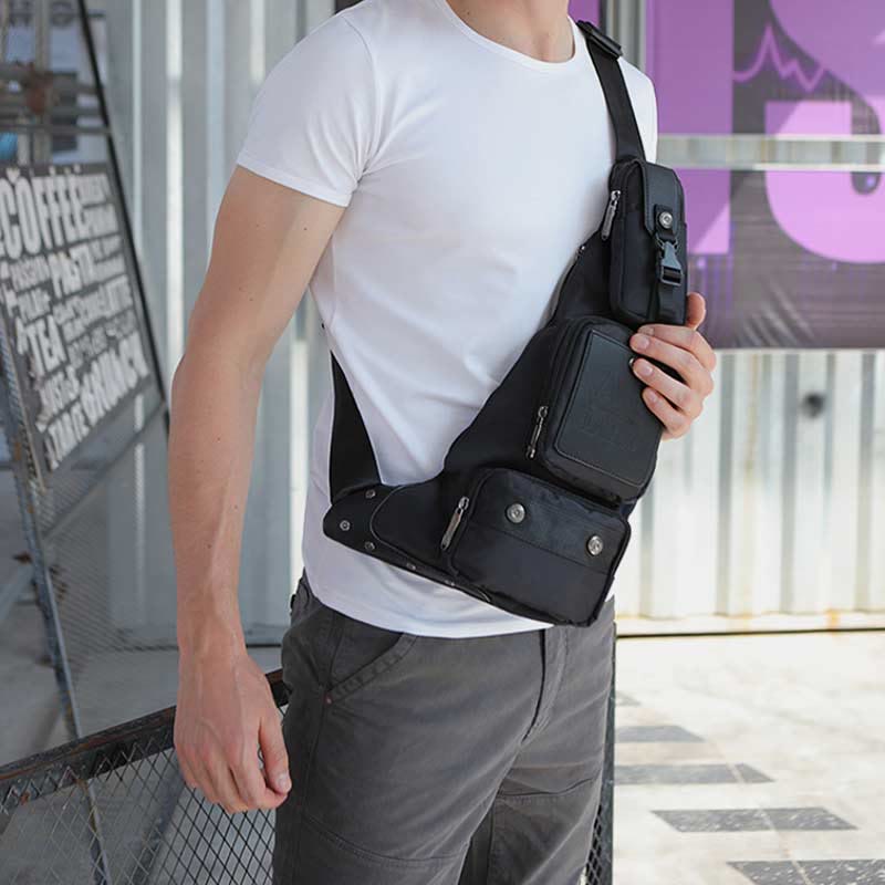 Sling Bag für Herren, schwarze Vintage-Business-Umhängetasche aus Canvas