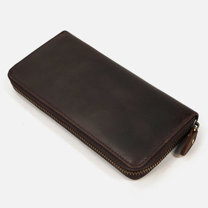Lange Geldbörse für Herren mit RFID-Retroprägung, Leder, Handytasche