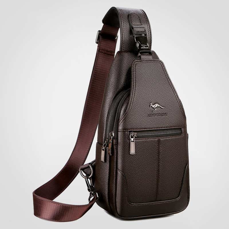 Sling-Brusttasche aus Leder mit mehreren Taschen für Männer mit USB-Ladeanschluss