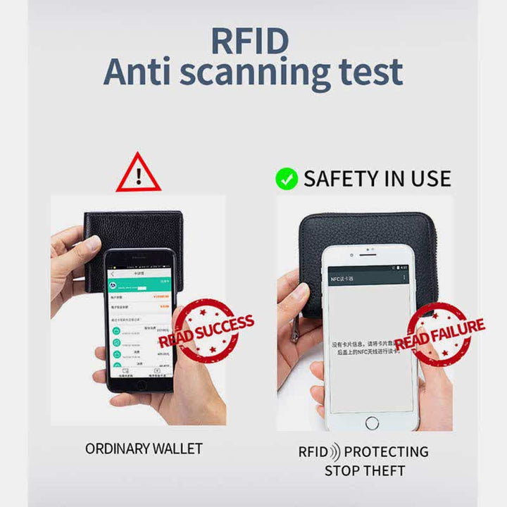 RIFD Blocking Kleine Geldbörse mit mehreren Fächern, Kartenhalter, echtes Leder