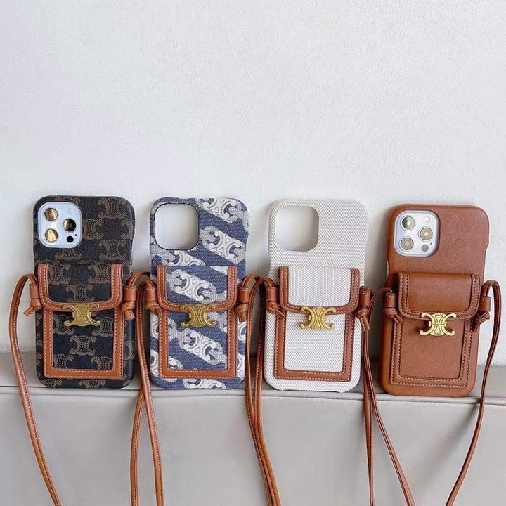 Vintage iPhone Kartenhalter Hülle Handytasche mit Umhängeband