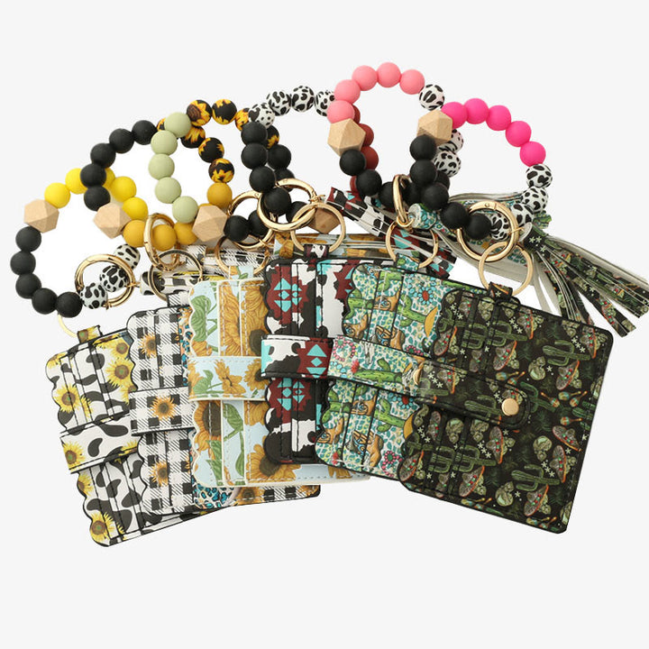 Western-Kartenhalter, Silikon-Perlenarmband, Quaste, Geldbörse für Damen