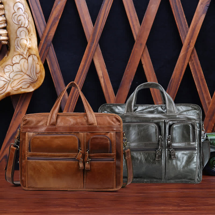 Aktentasche aus echtem Leder für Herren, 15,6 Zoll, Business-Laptoptasche mit Umhängegurt