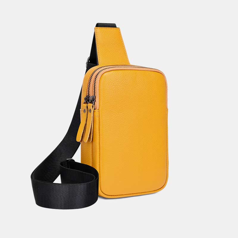 Schultertasche aus echtem Leder mit doppeltem Reißverschluss für Damen, wasserdichte Umhängetasche für Handys