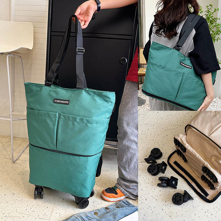 Supermarkt Rolling Tote Abnehmbare Faltbare Räder Schulter Handtasche Für Frauen