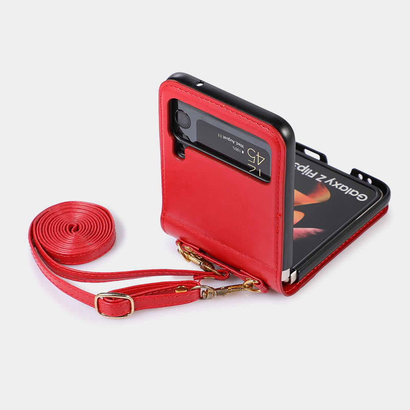 Handyhülle für Z Flip 4 Crossbody Clamshell Lederschutzhülle