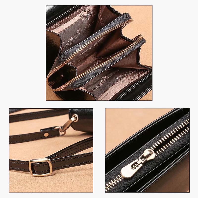 Handytasche für Damen, vertikale Umhängetasche aus Rindsleder und echtem Leder