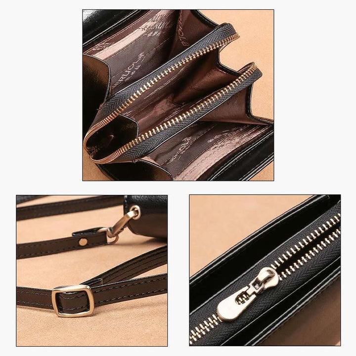 Handytasche für Damen, vertikale Umhängetasche aus Rindsleder und echtem Leder