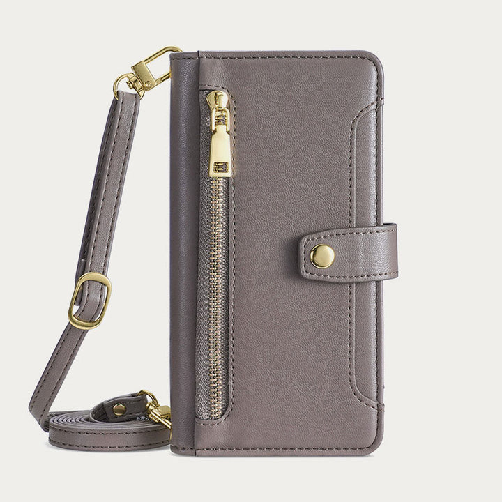 Kunstleder Wallet Case Handyhülle für iPhone mit Schultergurt