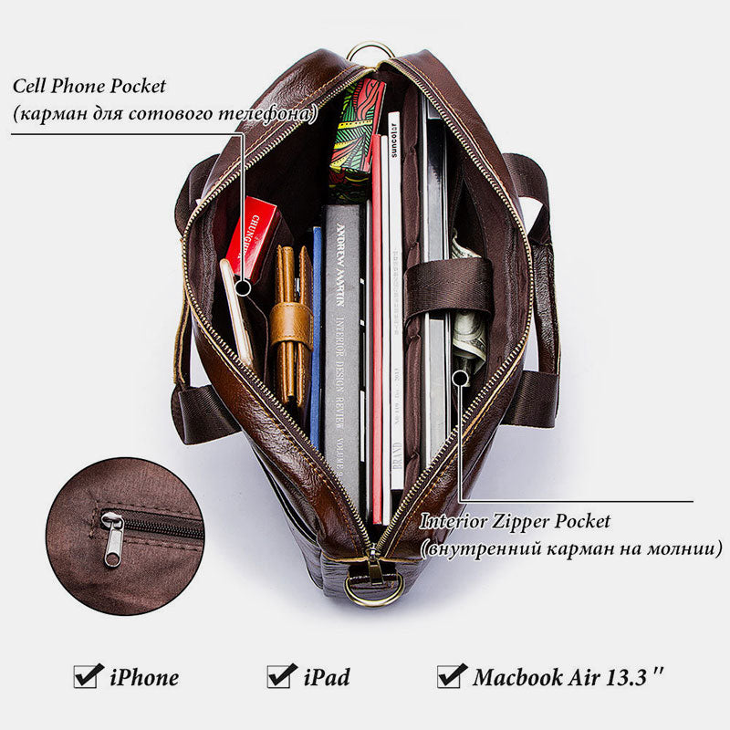 Multifunktionale Laptop-Aktentasche aus echtem Leder