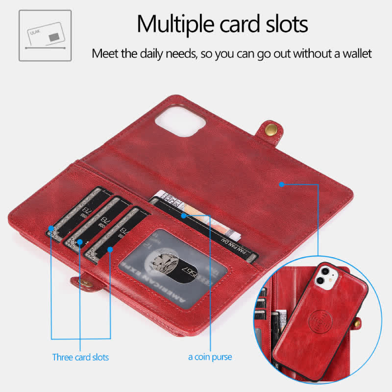 Multifunktionale abnehmbare magnetische Leder-Telefonhülle für iPhone16/15/14/13