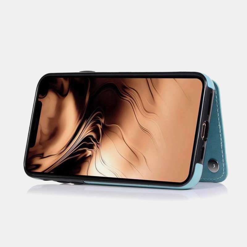 Handyhülle mit Ständer für iPhone mit Kartenhalter, doppelter Magnetverschluss