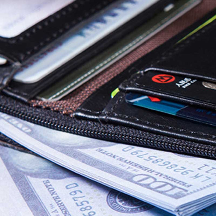 RFID-blockierende Retro-Geldbörse aus echtem Leder mit Doppelreißverschluss