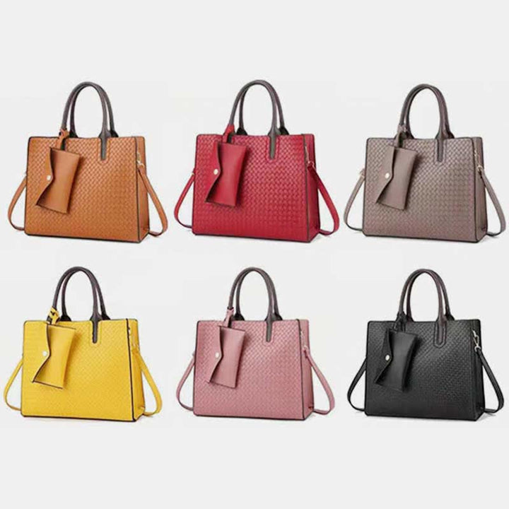 Gewebte Tragetasche für Damen, lässige Handtasche mit Griff oben und kleiner Geldbörse