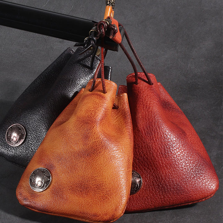 Vielseitig verwendbare Kordelzugtasche aus echtem Leder für Münzen und Schmuck