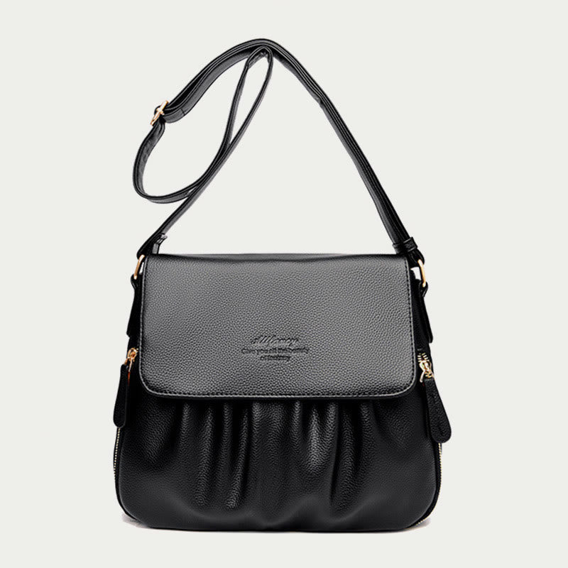 Freizeit-Umhängetasche für Damen im Plissee-Stil, leichte Ledertasche