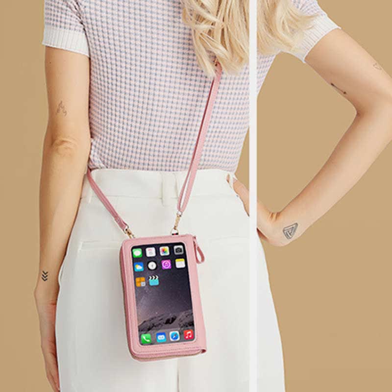 Kleine Crossbody-Handy-Geldbörse für Damen aus gestepptem Leder