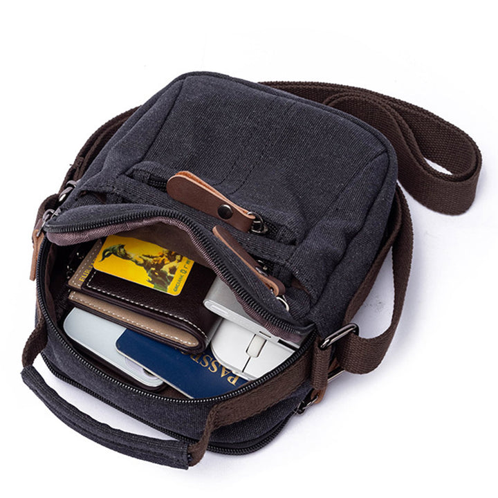 Kleine Umhängetasche aus Canvas im Vintage-Stil, mehrere Tragemöglichkeiten, lässige Schultertasche für Herren