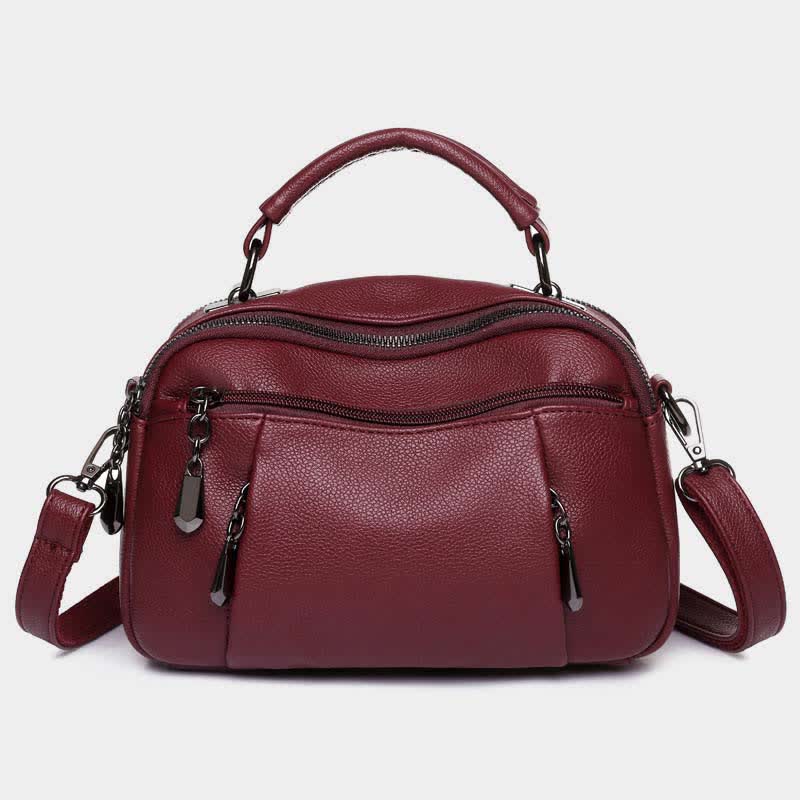 Umhängetasche aus Leder mit mehreren Taschen für Damen, kleine Umhängetasche mit Tragegriff oben