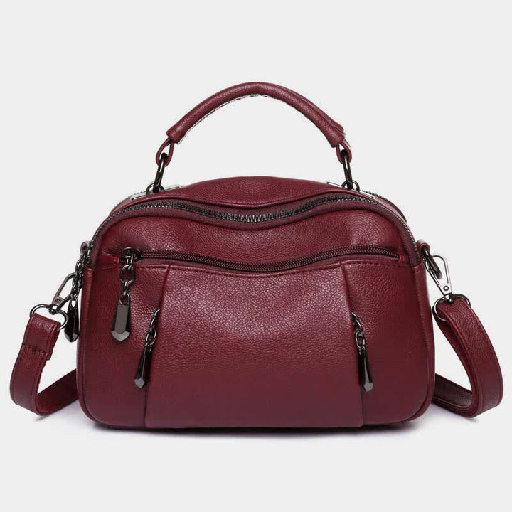 Umhängetasche aus Leder mit mehreren Taschen für Damen, kleine Umhängetasche mit Tragegriff oben