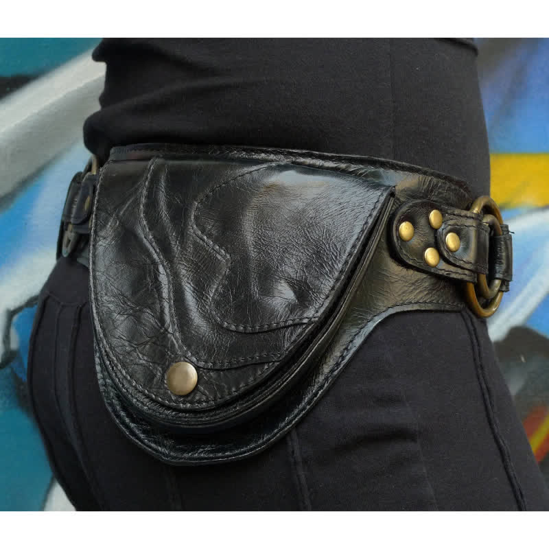 Mittelalterliche Gürteltasche aus Leder mit zwei Taschen, Vintage-Hüftgürtel, Taillentasche