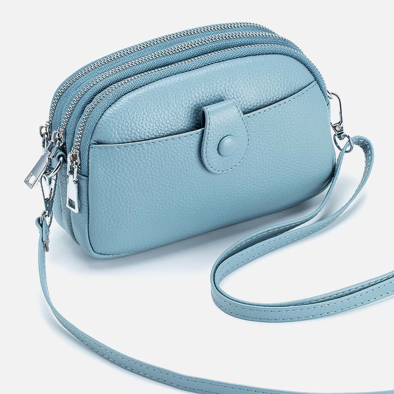 Schultertasche aus echtem Leder mit drei Reißverschlüssen, lässige Umhängetasche für Damen
