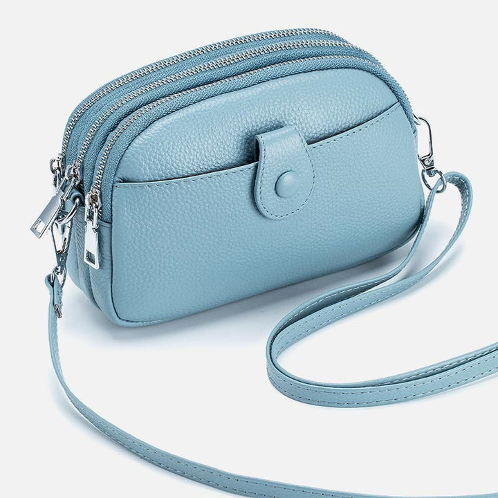Schultertasche aus echtem Leder mit drei Reißverschlüssen, lässige Umhängetasche für Damen