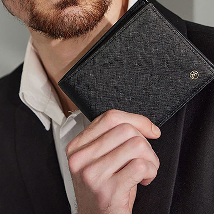 Kurzes, zweifach gefaltetes Portemonnaie für Herren, sanfte RFID-Anti-Diebstahl-Kartenbörse