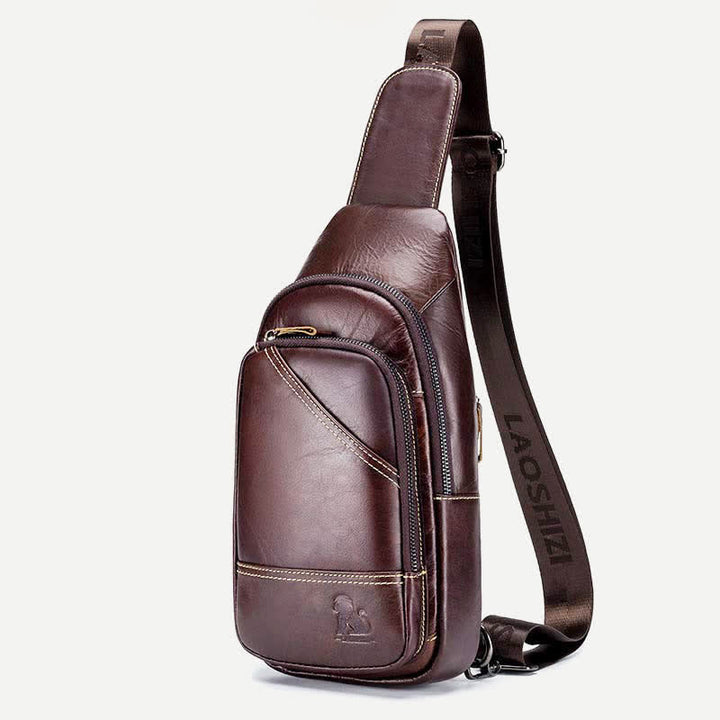 Rindsleder Leder wasserdicht Casual Sling Bag Daypack Schulter Brust Tasche